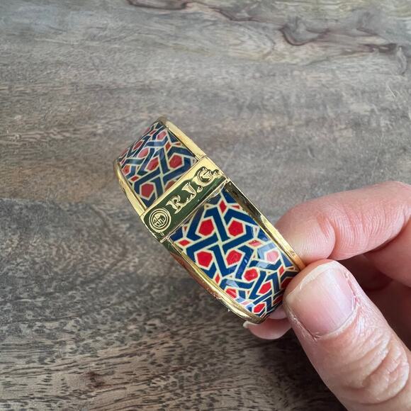 R.J. Graziano Geometric Red and Blue Enamel Gold Tone Bangle - Picture 5 of 8